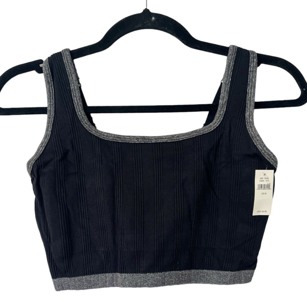 NWT Aerie Black Ribbed Unlined Sports Bra Crop Top Bralette Women’s Size Medium